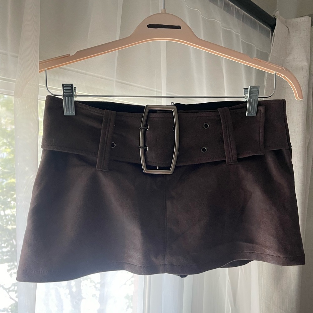 Urban Outfitters Dark Brown Faux Suede Belted Mini Skirt